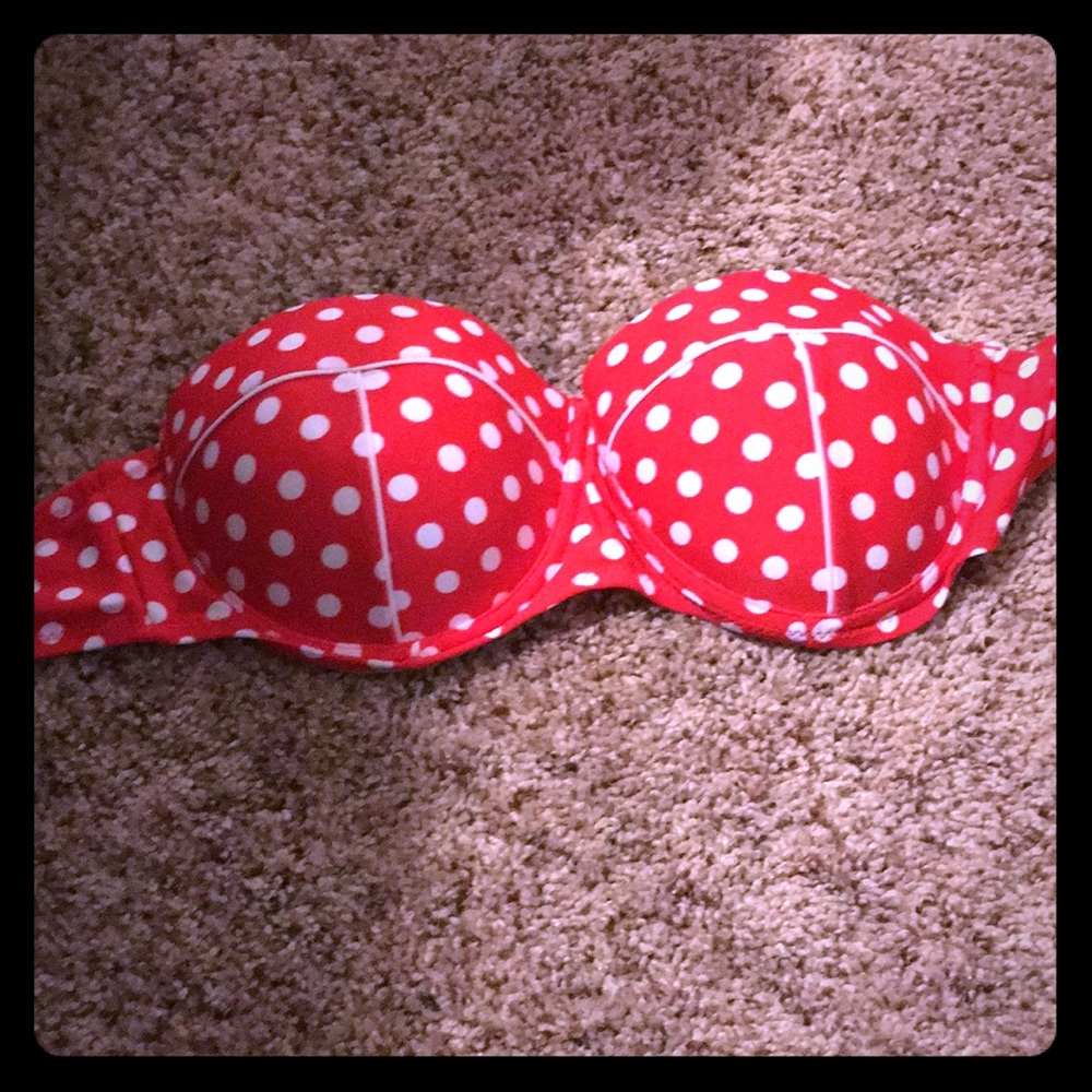 A strapless swim top